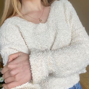 Free People Vneck Off White Sweater - Size S